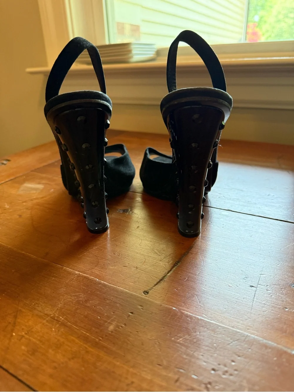 Vintage Gucci Suede and Lucite Studded Wedges